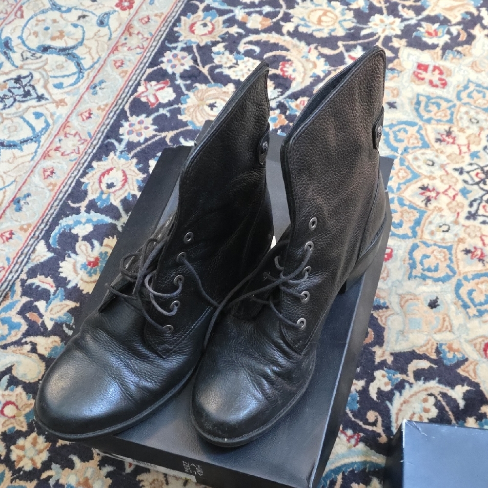 Anne Klein Black Leather Combat Boots